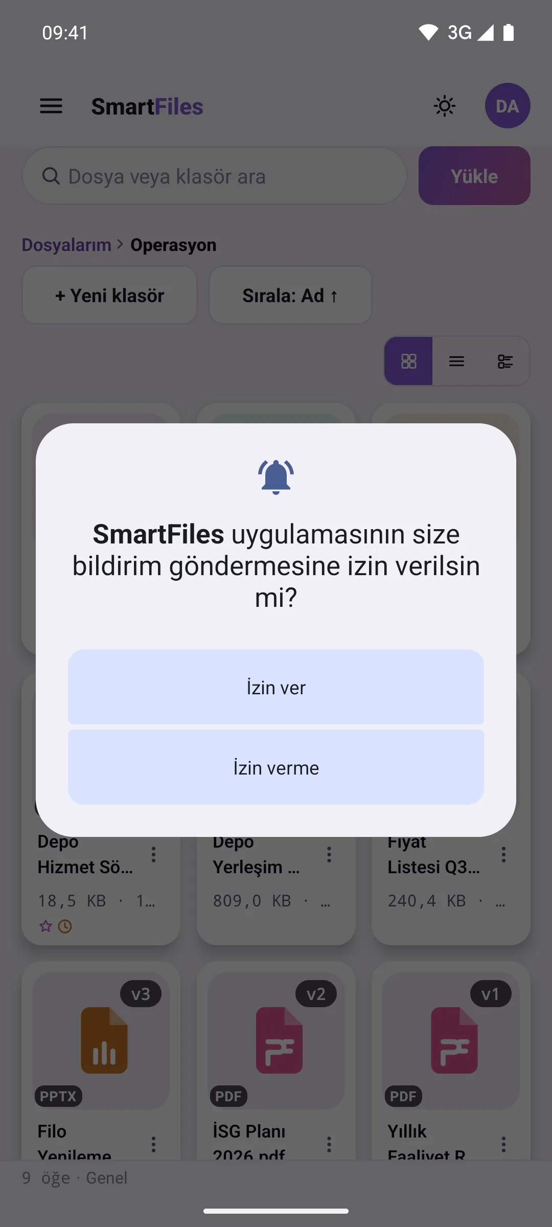 Bildirim izni penceresi