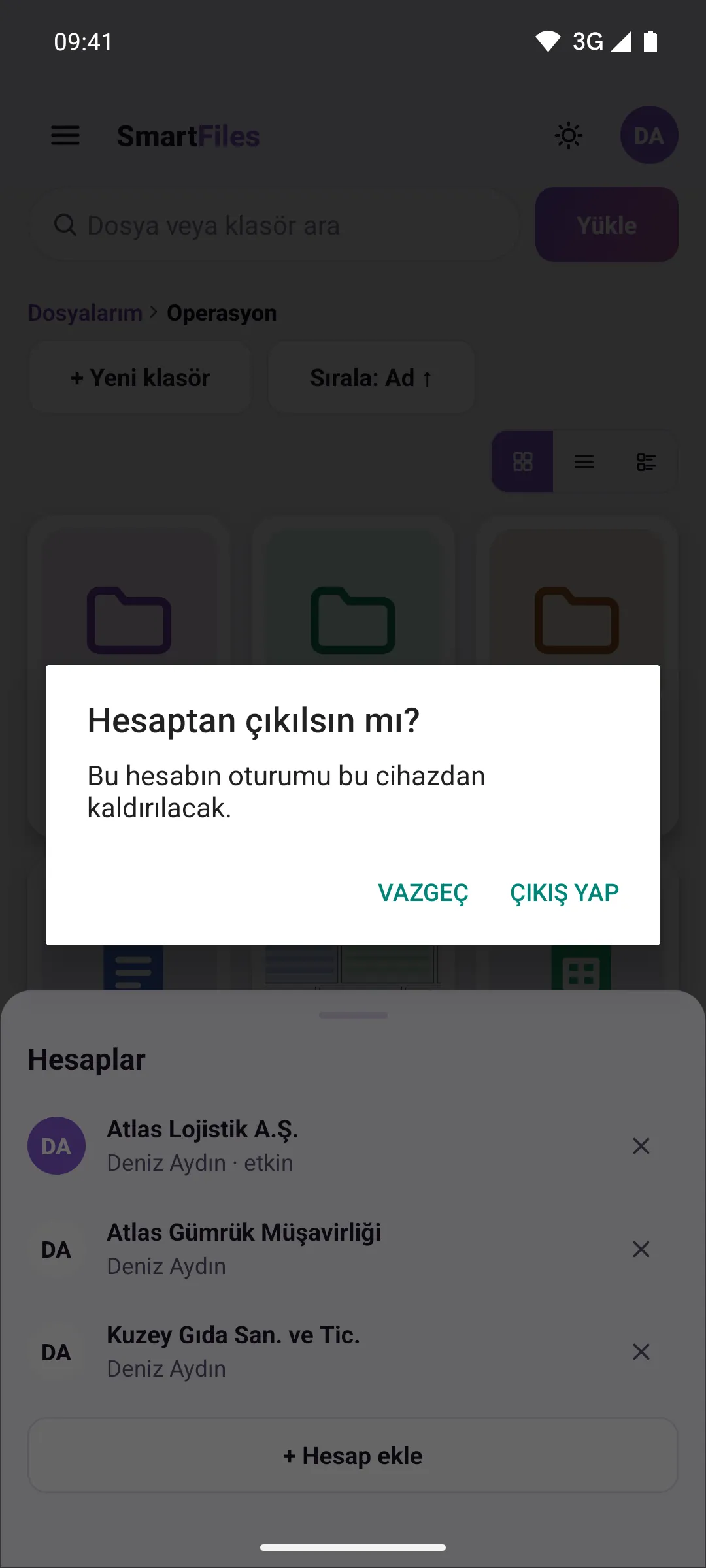 Hesaptan çıkış onay penceresi