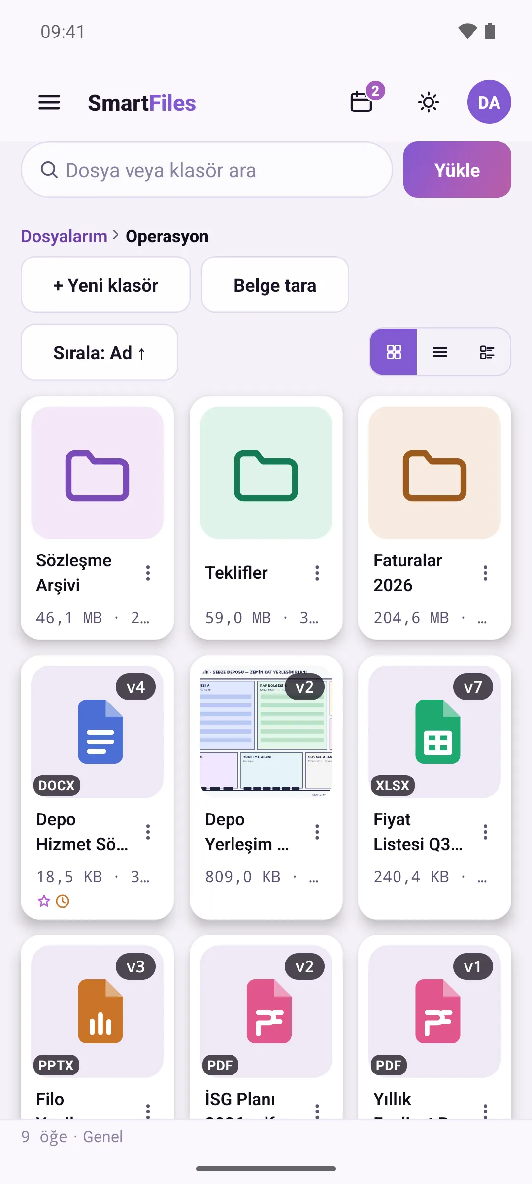 Klasör ve dosya kartları, konum çubuğu