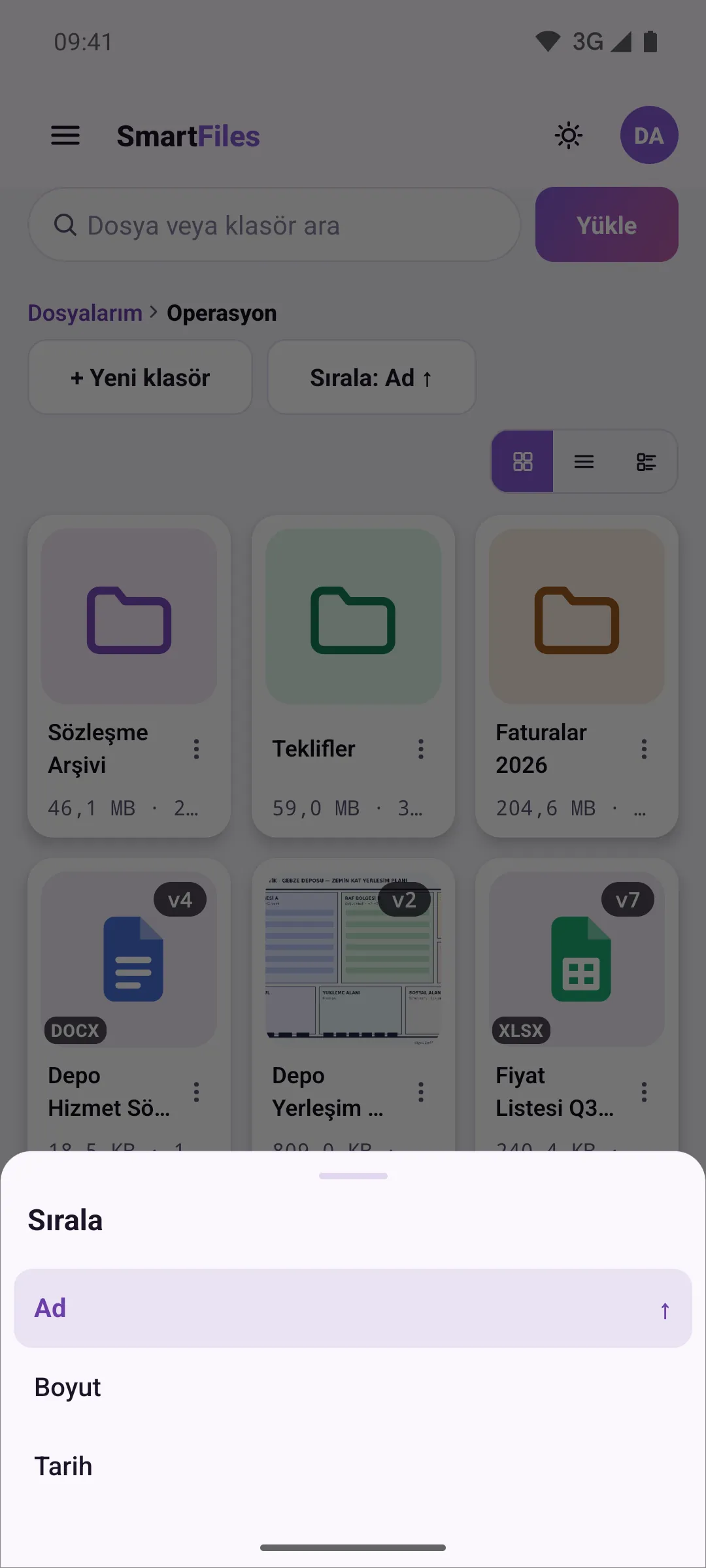 Sıralama seçenekleri