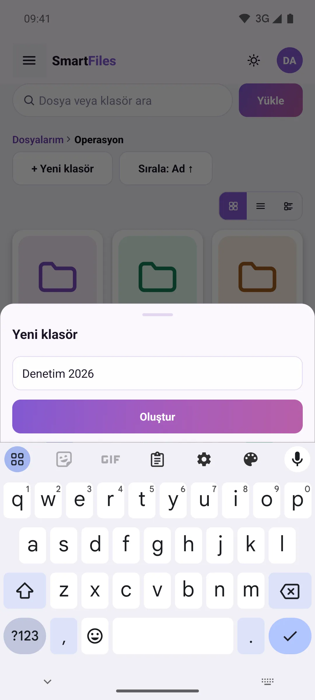 Yeni klasör penceresi ve klavye