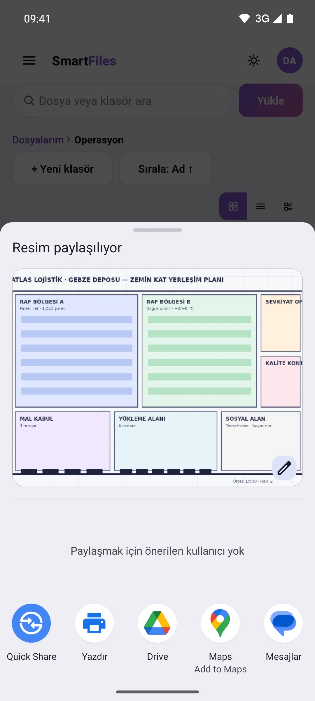 Telefonun paylaşım sayfası