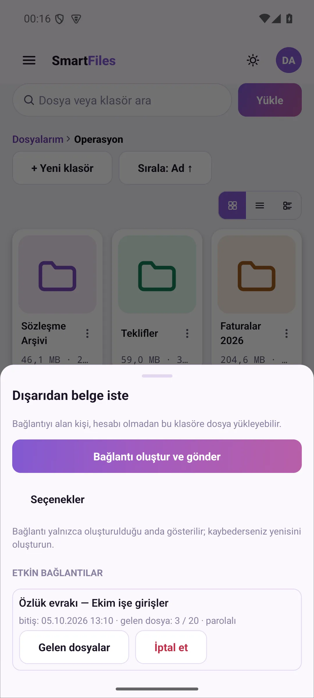 Dışarıdan belge iste: tek dokunuşla bağlantı ve etkin bağlantılar