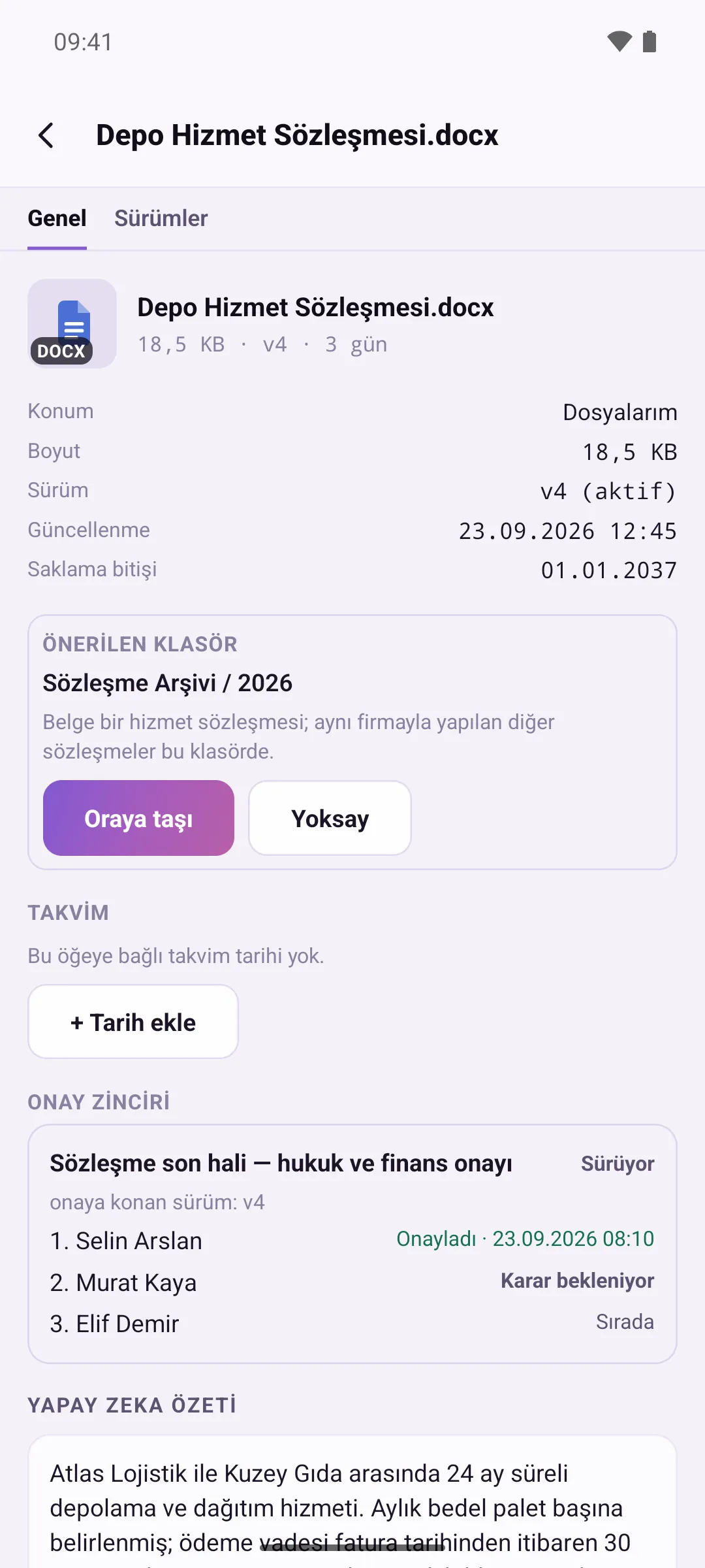 Dosya ayrıntısında önerilen klasör