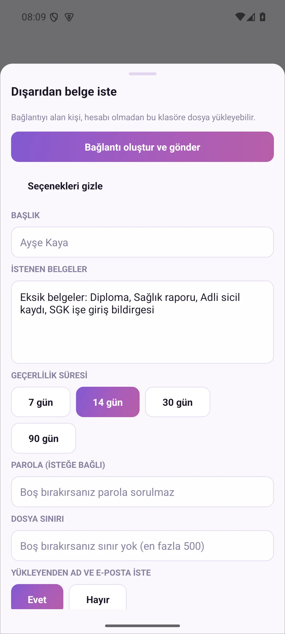 Eksikleri iste: istenen belgeler eksiklerle dolu gelir