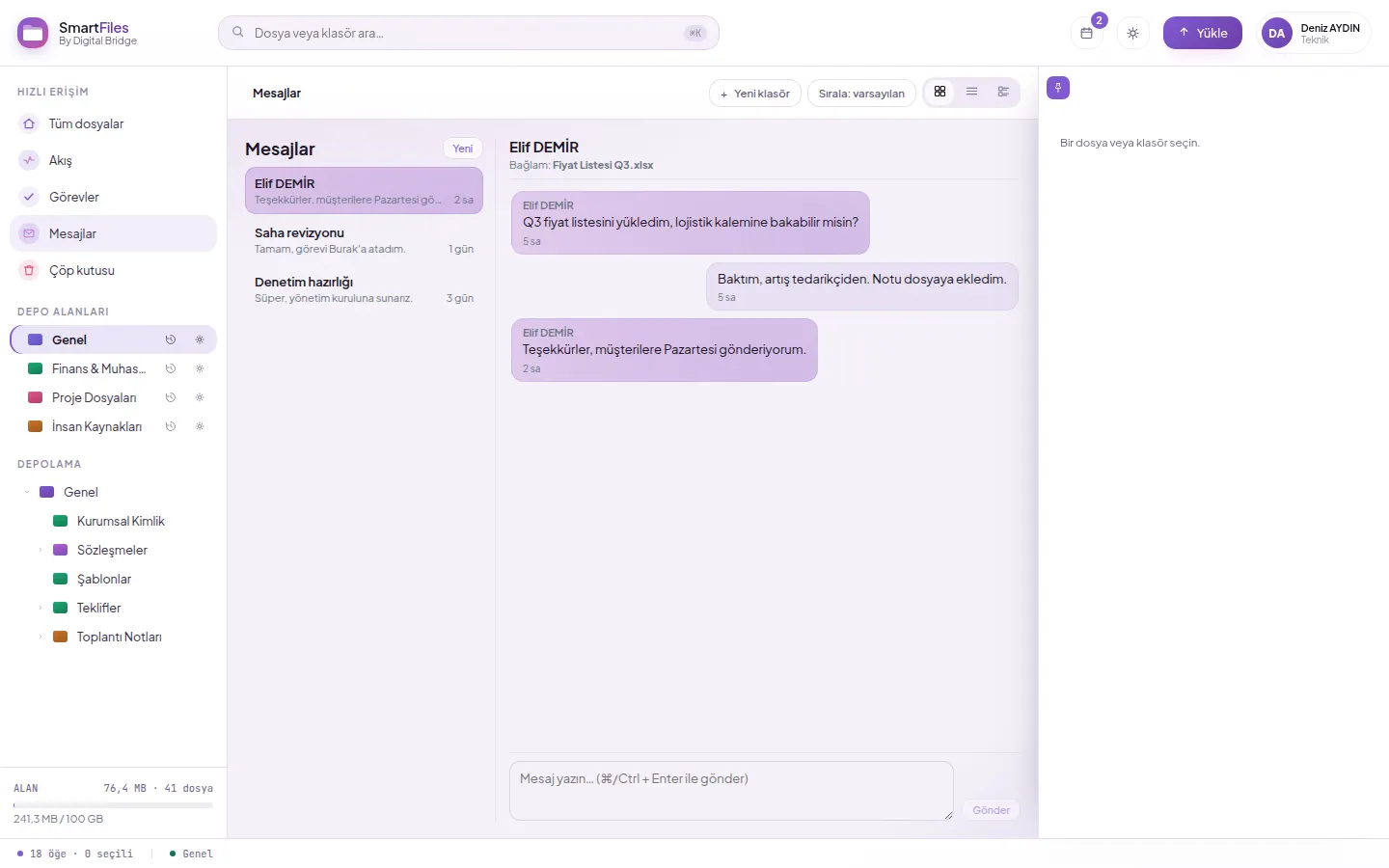 Messages screen: conversations and new messages