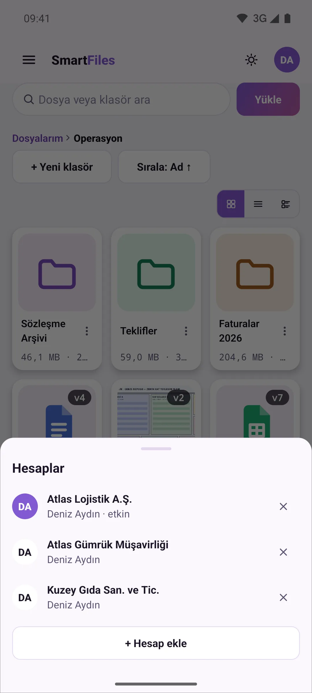 Accounts list: active account and other accounts