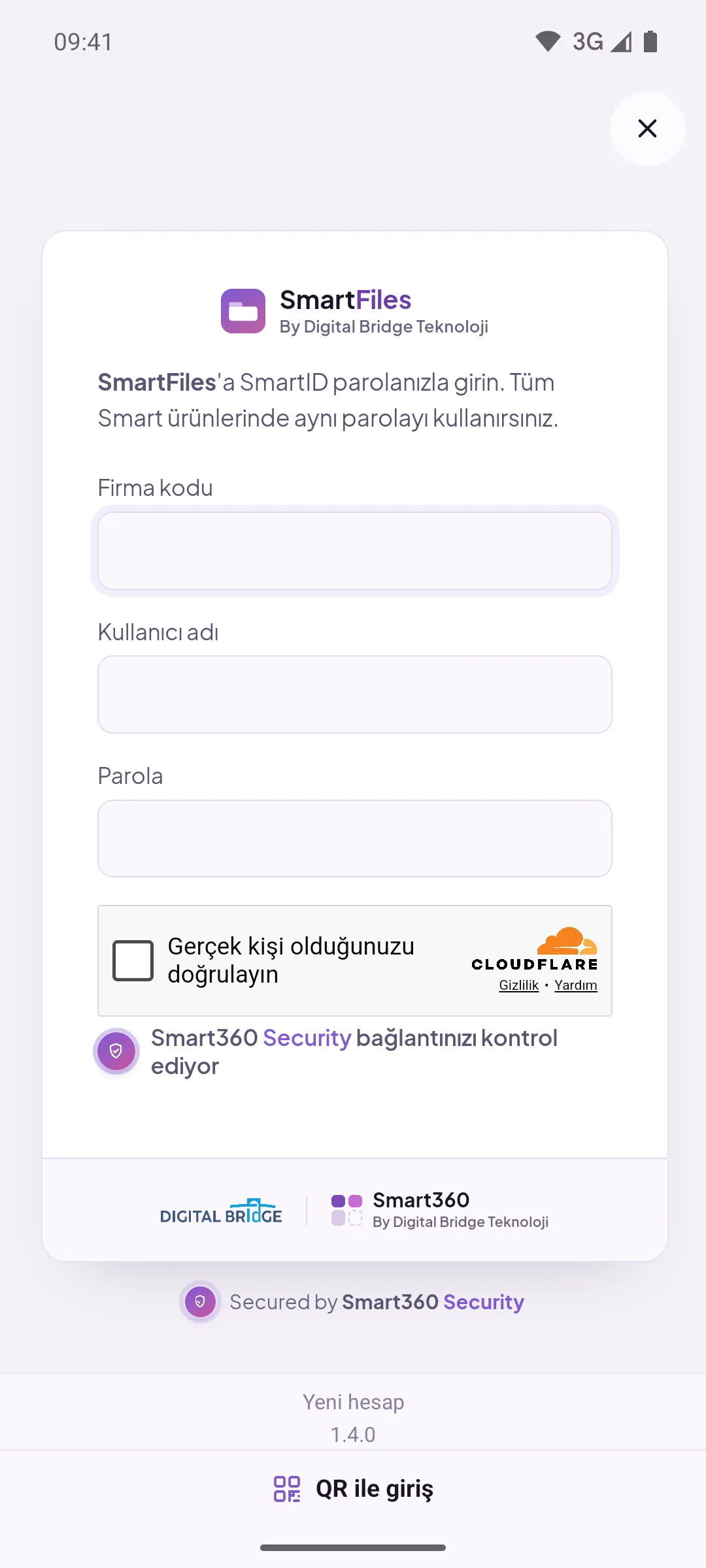 Smart360 login page for new account
