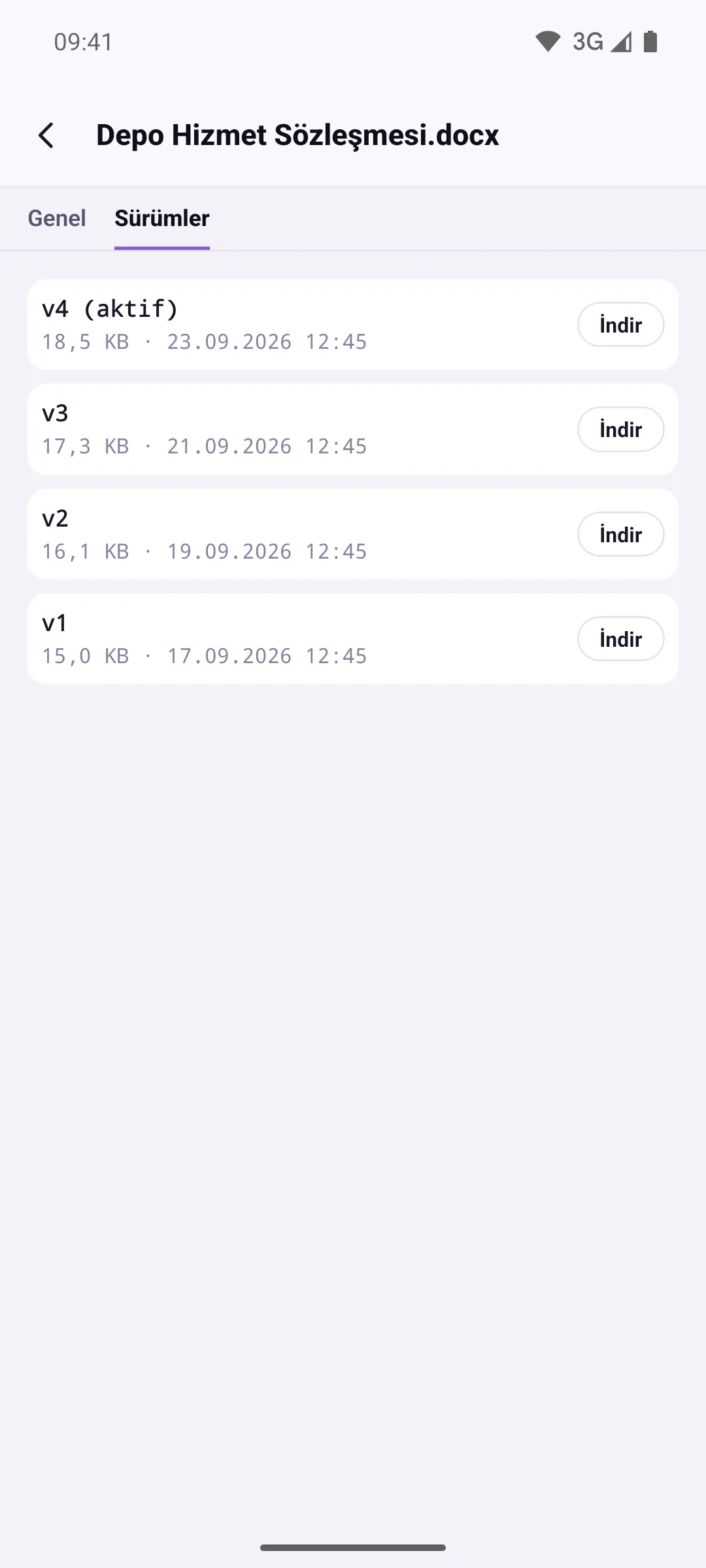 Versions tab