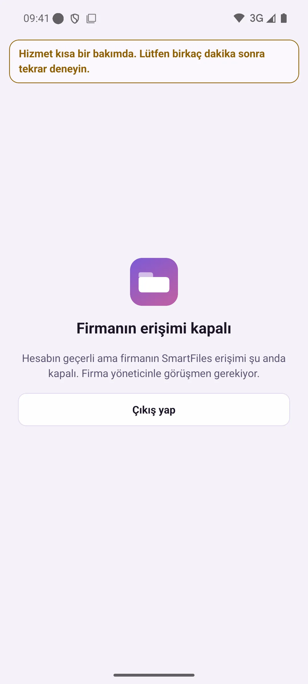 Company access closed screen