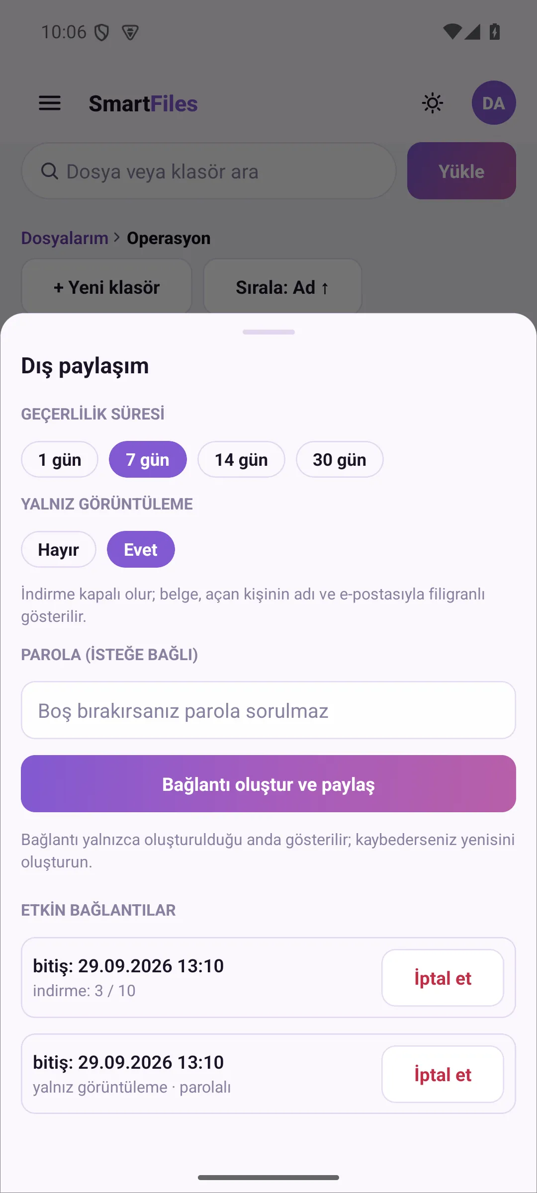 Download limit is hidden when View Only is selected